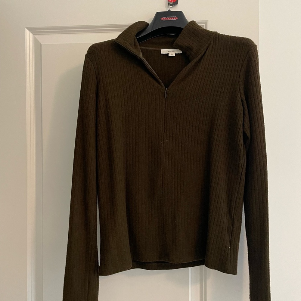 Dark Olive Ribbed Quarter-Zip Sweater